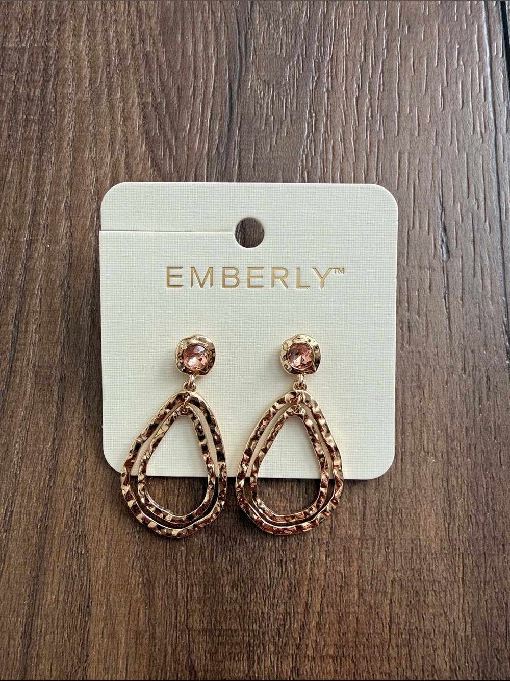 Emberly Gold Toned Hammered Open Double Drop Hoop Earrings